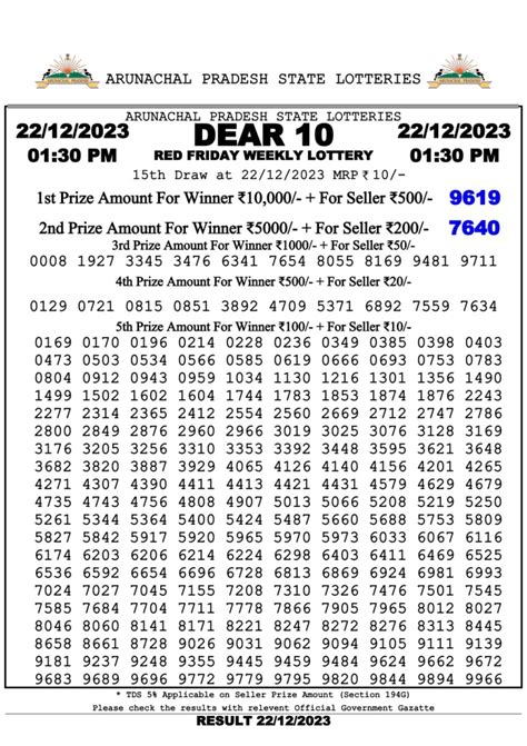 dear 10 red friday weekly lottery|Dear 10 Red Friday Weekly Lottery Result ,1:30 pm,19.01.2024.